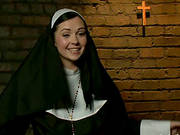 Sexy Brunette Nun Gets Tied Up And Fucked By Two Guys