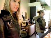Blue Angel And Sandy Walk Around The Town And Drink Coffee