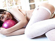 Adorable Black Haired Babe Miho Sugaya Plays With Big Red Ball