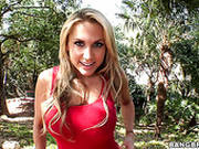 Delightful Blonde Brick House Alanah Rae Gives Handjob In The Woods