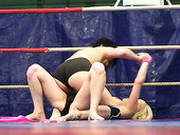 Slim And Sweaty Girl Paige Fox Knocks Down Her Wrestling Opponent