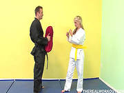 Sporty Blonde Sarah Vandella Is Getting Cock In Her Mouth