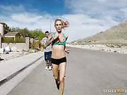 Busty Runner Sarah Jessie Is Getting Hardly Drilled Through The Hole In Her Shorts