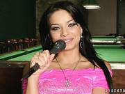 Dark Haired Angel Pink Dressed In Pink Singing After Masturbation Scene In The Pool Room