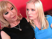 Horny Blonde Granny Nina Hartley Teaches Young Blonde Elaina Raye About Lesbie Sex