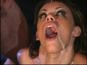 Brunette Slut Gets Triple Teamed And Covered In Cum