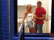 Fair Haired Euro Babe Veronica Carso In Short Skirt Turns Man On With Ease In The Kitchen