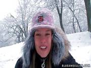 Cute Blue Angel Has Fun In The Snow