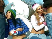 Snow Bunnies Suck And Fuck After Making Snowman