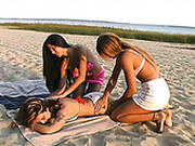 Three Playful Teens Undress And Fondle Each Other On A Beach