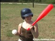 Innocent Teen Kitty Playing Softball Outdoors