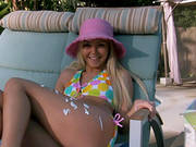 Sun Bathing Pornstar In Biki Fondles Her Juggs In Solo Fingering & Masturbation
