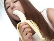 Cute Teen Sakura Hirota Gobbles A Big Fleshy Bananna