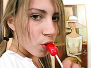 Shameless Light Haired Teen Aubrey Lee Rubs Her Clit With Lollipop