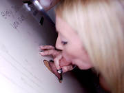 Horny Blonde In Shorts Gives A Wild Gloryhole Blowjob
