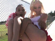 Busty Cheerleader Girl Morgan Layne Shows Off Her Pink Snatch