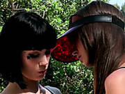 Two Brunettes In Sexy Latex Lingerie Please Each Other On The Stars