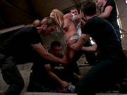Blindfolded And Tied Up Blondie Is Poked By A Lot Of Cocks